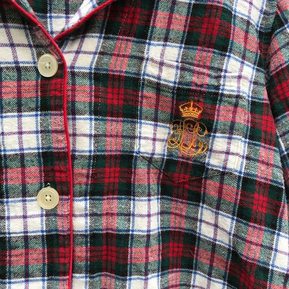 Ralph Lauren Plaid Monogram Button Down Sleep Top - Picture 4 of 8